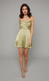 Olive Satin Cowl Bust Mini
