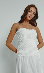 White Drop Waist Textured Maxi Dress