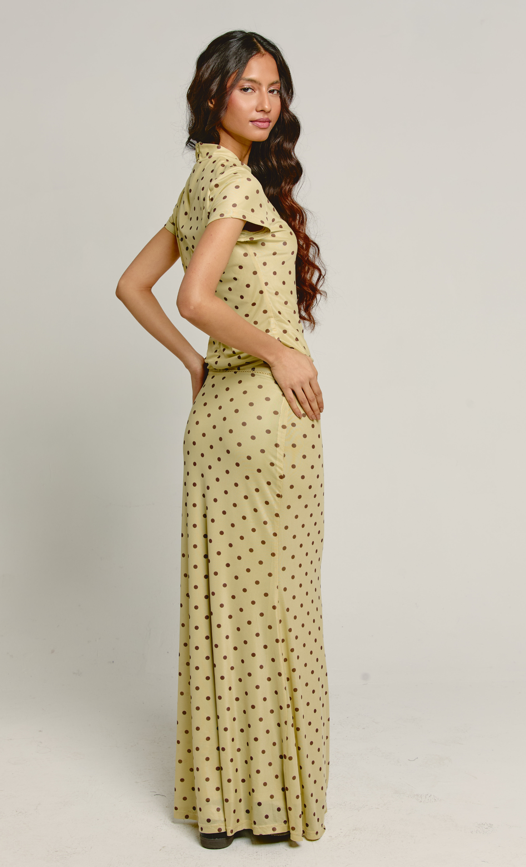 Olive & Brown Polka Dot Mesh Top