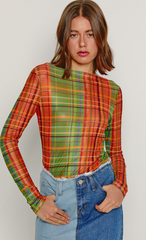 Orange & Green Checkered Mesh Top