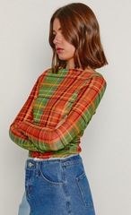 Orange & Green Checkered Mesh Top