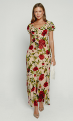 Rose Devore Drawstring Detail Maxi Dress