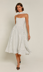 White Polka Dot Scarf Midi Dress