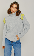 Grey Eyelet Detail Jumper with Yellow Lace