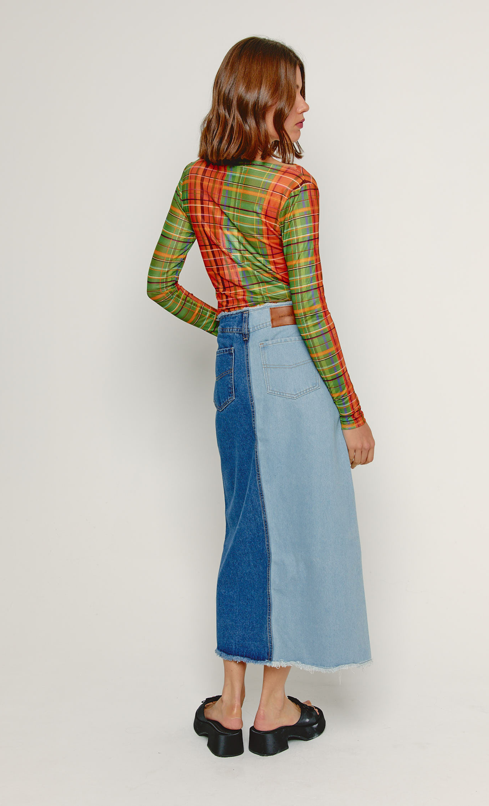 Orange & Green Checkered Mesh Top