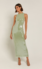 Sage Green Sequin Racer Back Maxi Dress