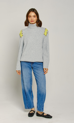 Grey Eyelet Detail Jumper with Yellow Lace