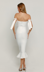 White Bandage Off Shoulder Midi Dress