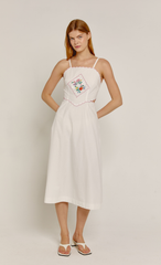 White Embroidered Detail Midi Dress