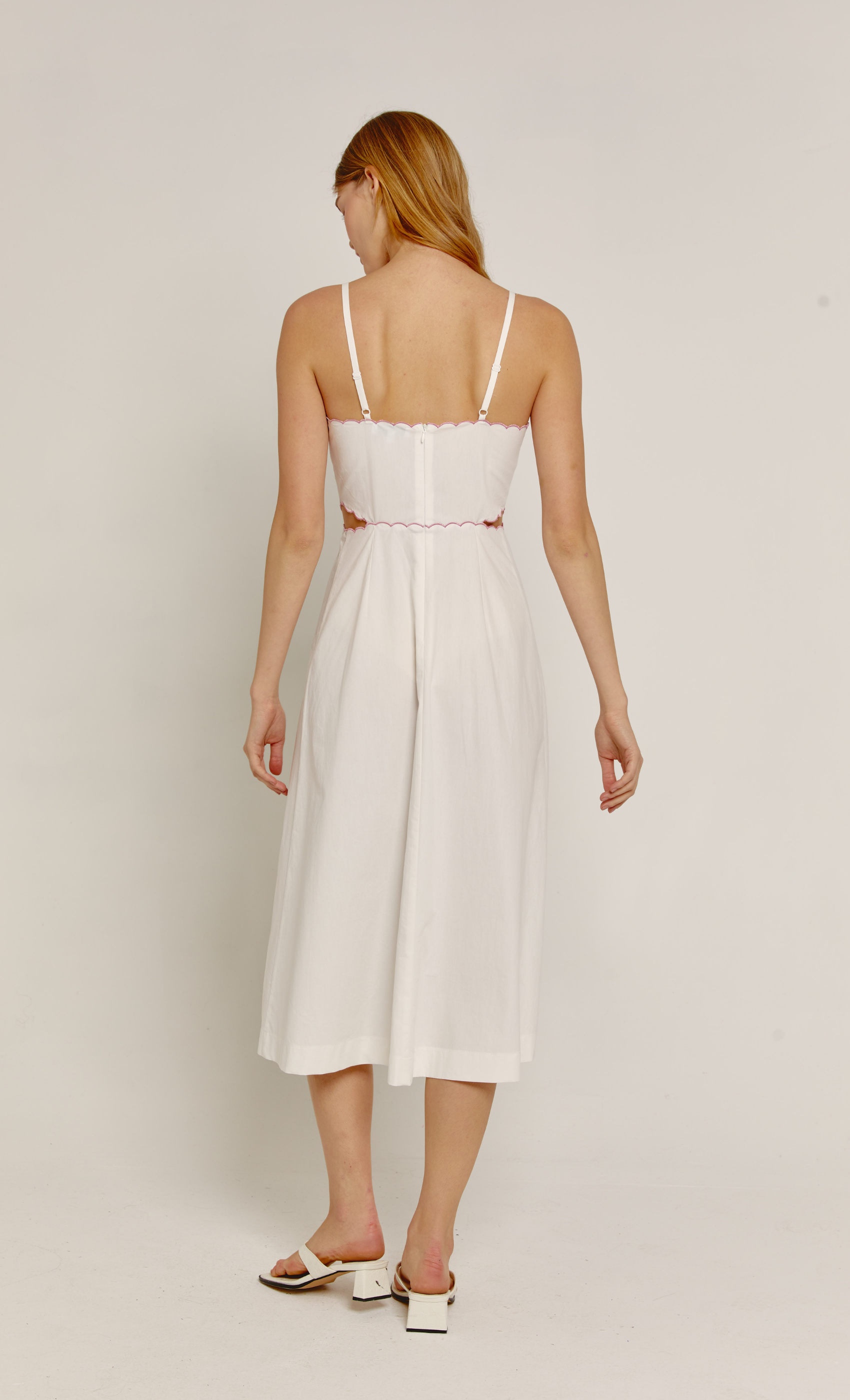 White Embroidered Detail Midi Dress
