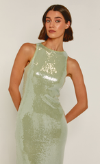 Sage Green Sequin Racer Back Maxi Dress