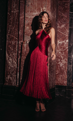 Wine Halter Fringe Midaxi Dress