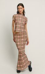 Pink Checkered Mesh High Neck Top