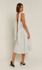 White Polka Dot Scarf Midi Dress