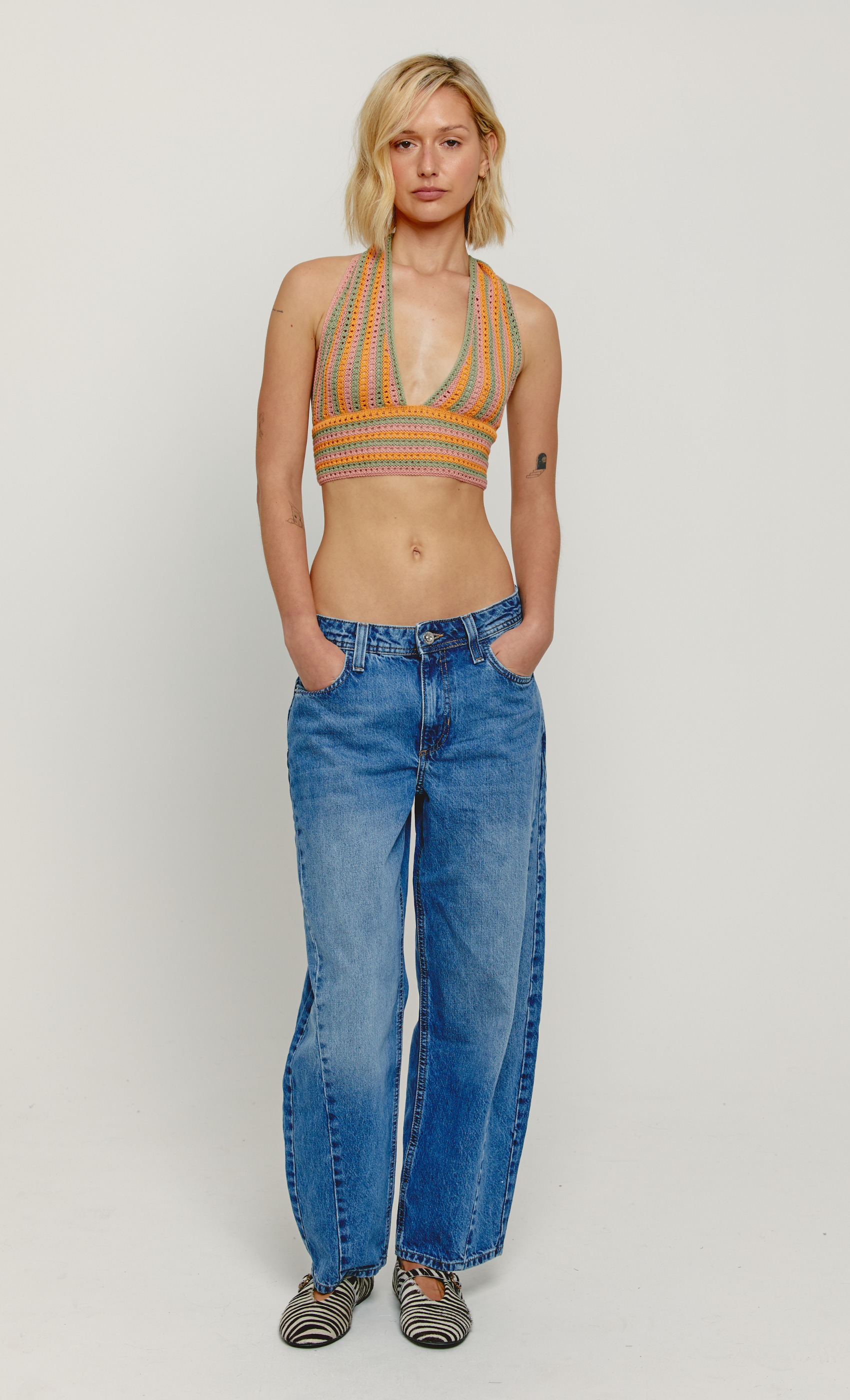 Multi Colour Striped Knit Halter Top