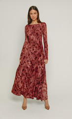 Mauve Floral Burnout Curve Maxi Dress