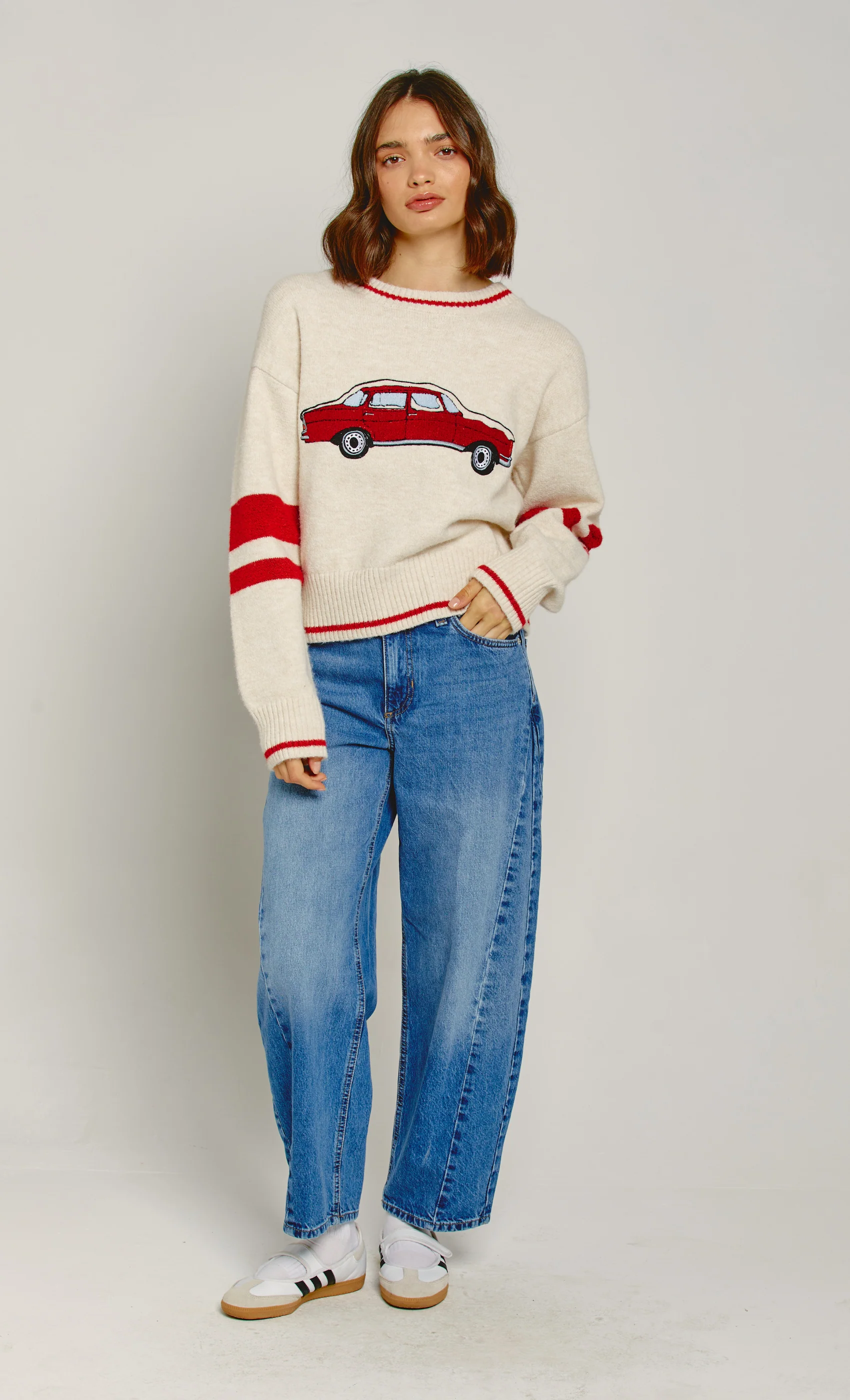 Retro Red Car Intarsia Jumper