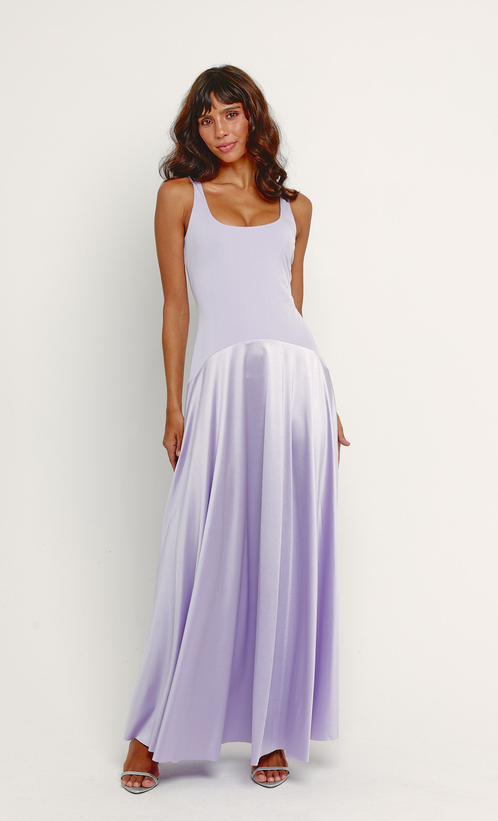 Lilac Curved Drop Waist Maxi Dress