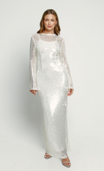 White Sequin Long Sleeve Maxi Dress