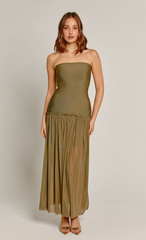 Olive Bandage Drop Waist Maxi Dress