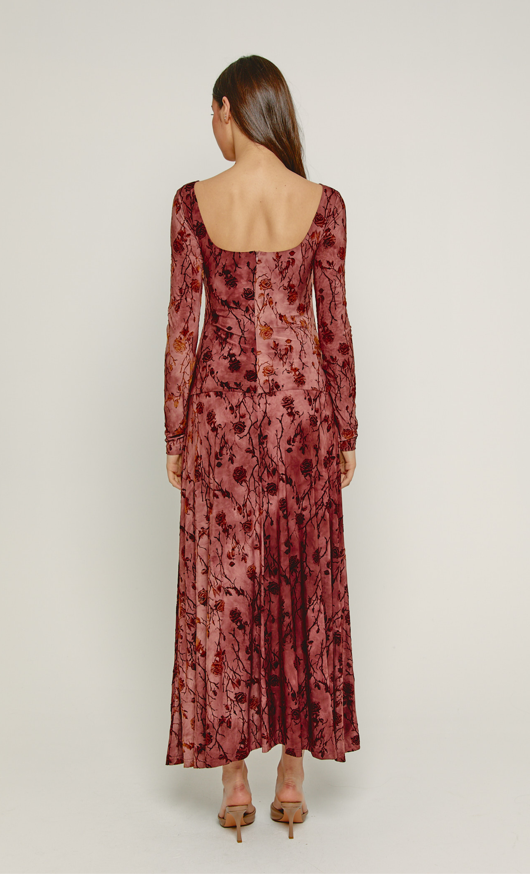Mauve Floral Burnout Curve Maxi Dress