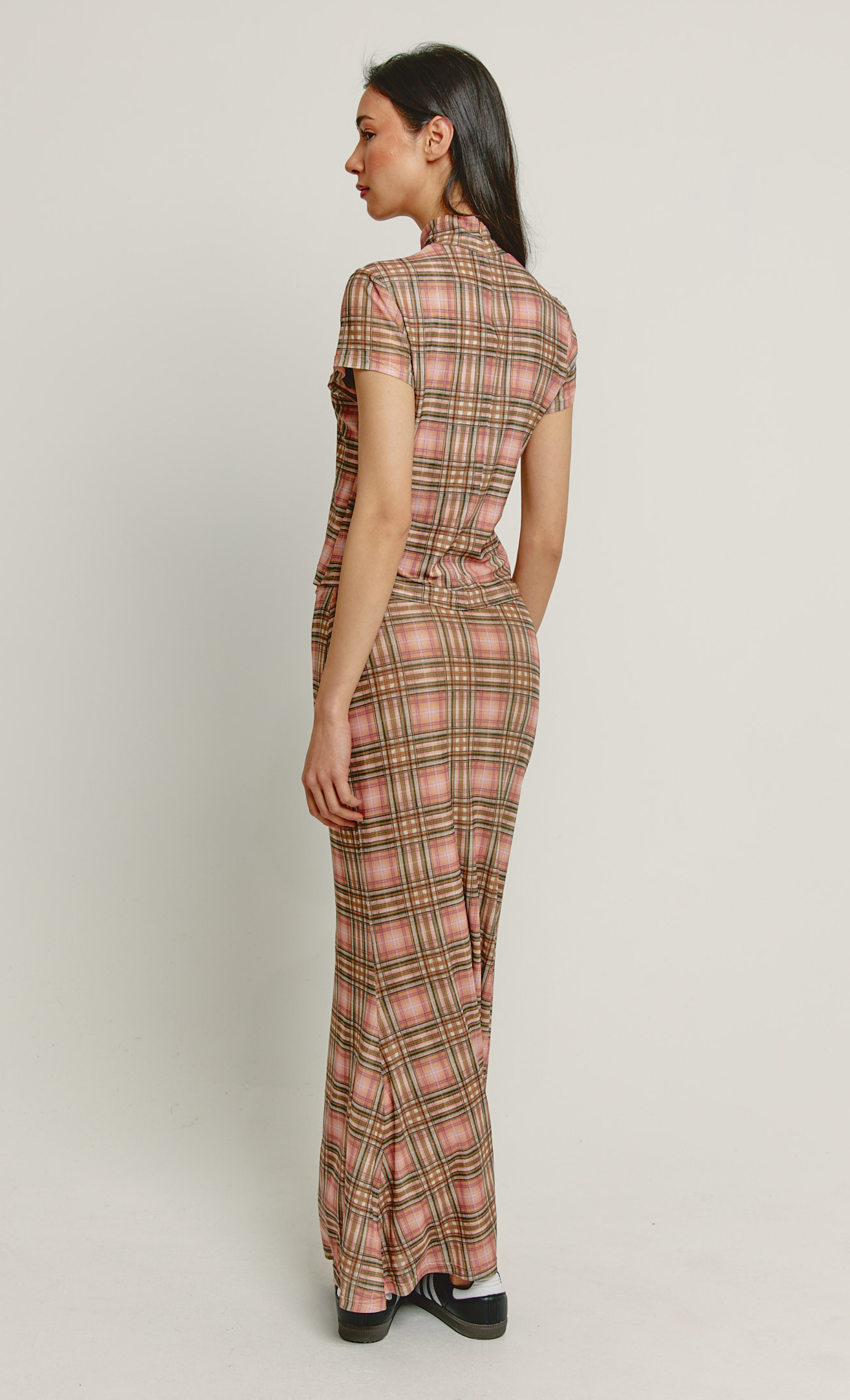 Pink Checkered Mesh High Neck Top