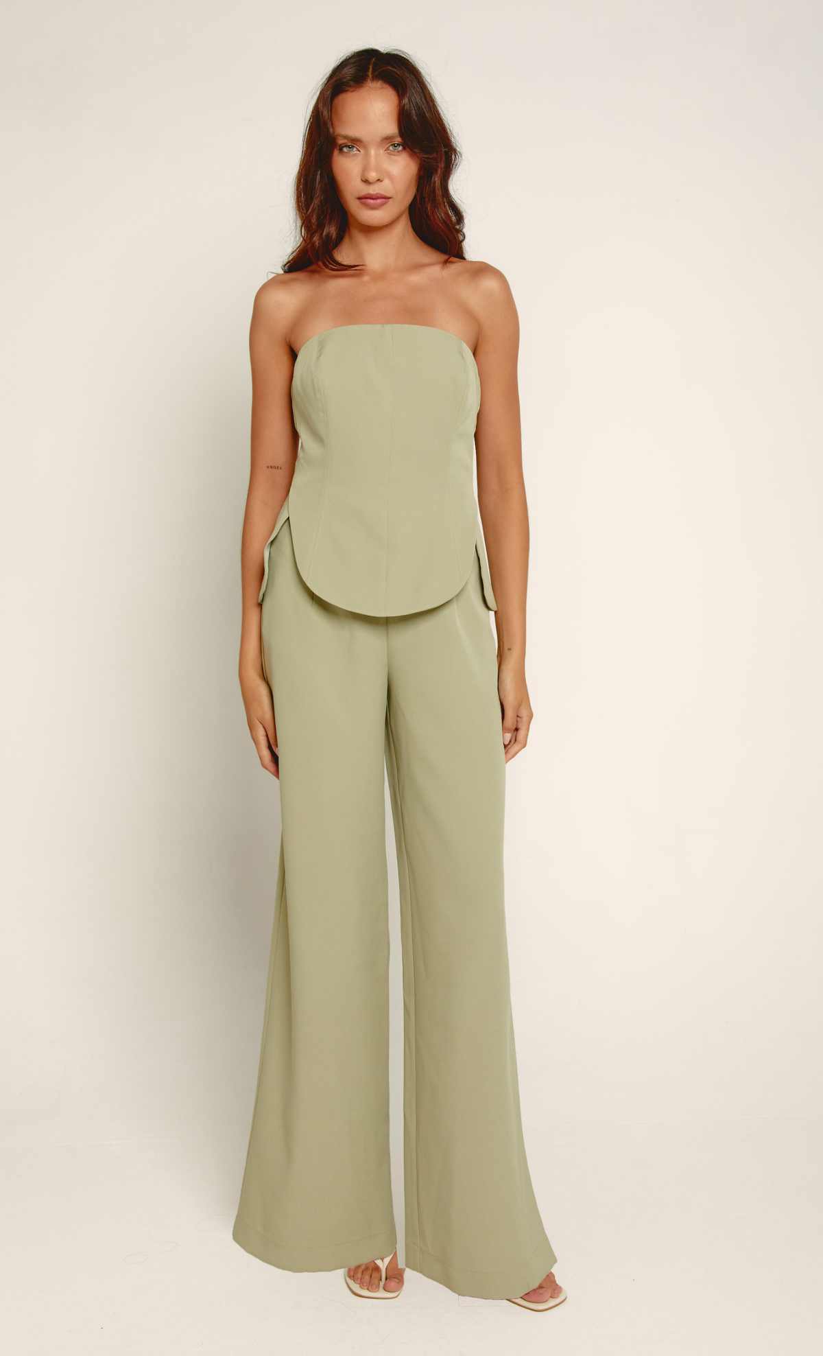 Olive Scallop Detail Bandeau Jumpsuit
