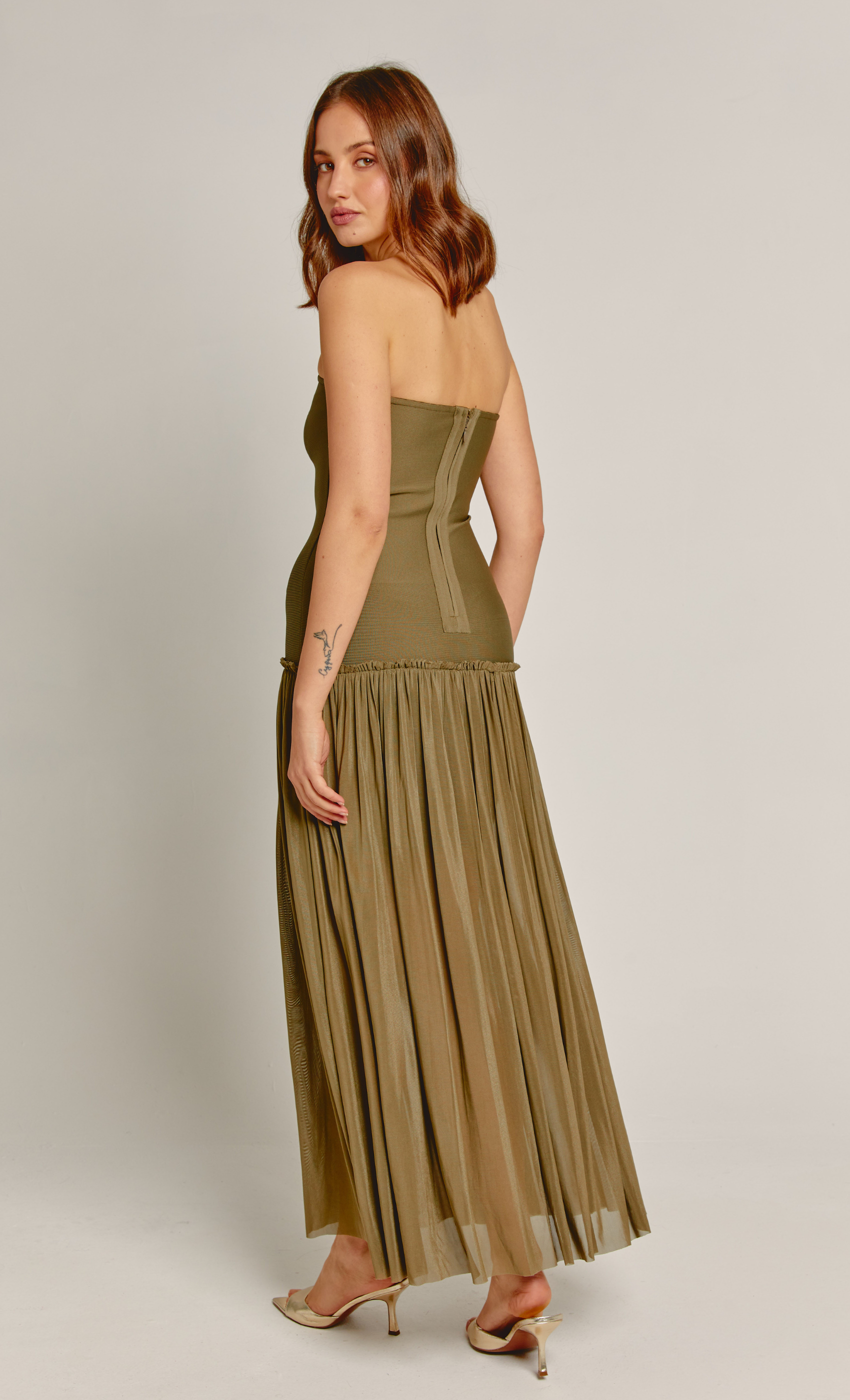 Olive Bandage Drop Waist Maxi Dress