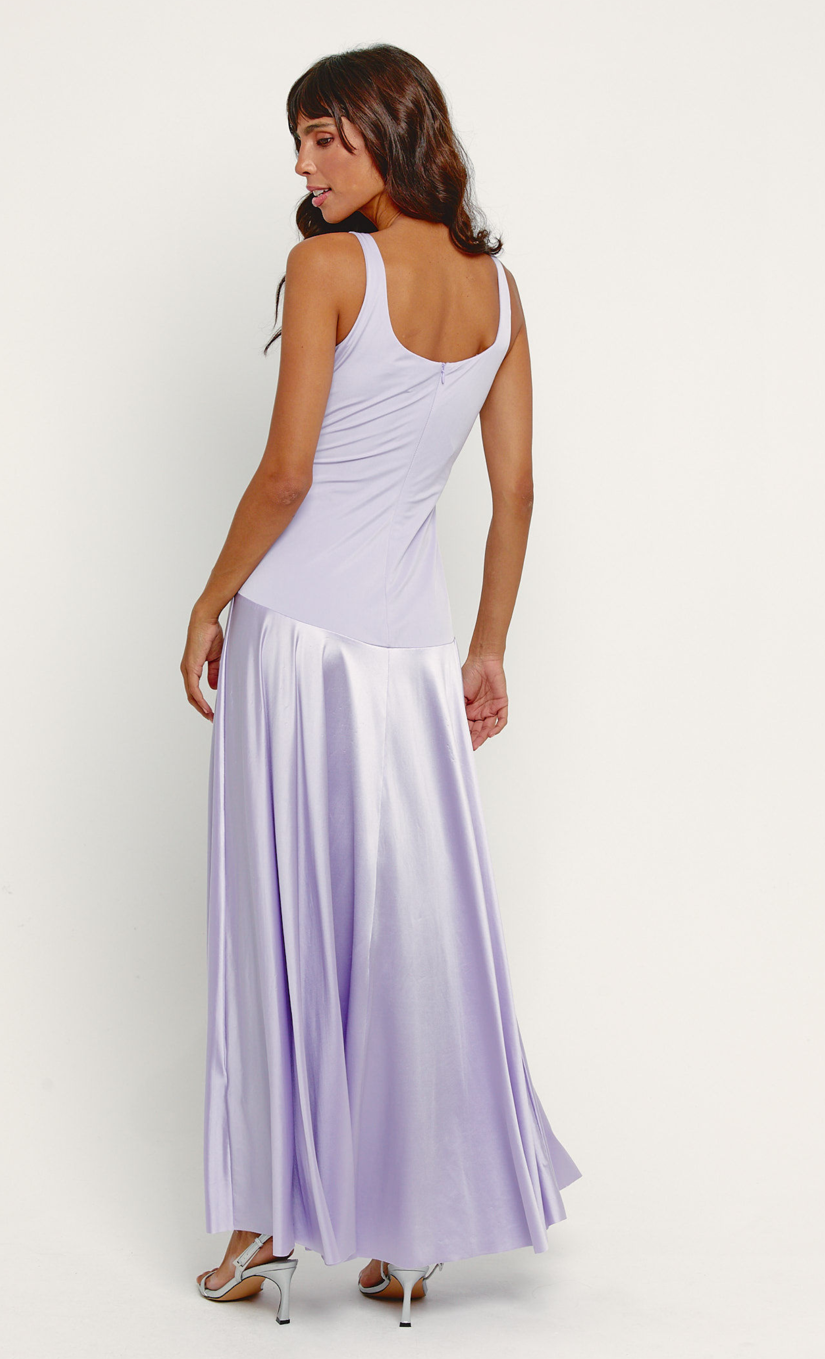 Lilac Curved Drop Waist Maxi Dress
