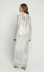 White Sequin Long Sleeve Maxi Dress
