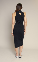 Grey Knit Halter High Neck Midi Dress