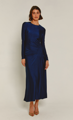 Navy Ruched Long Sleeve Maxi Dress