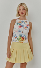 White Picnic Print Mesh Top