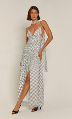 White Mesh Drop Waist Polka Dot Maxi Dress