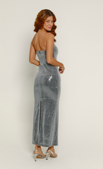 Silver Sequin Bandeau Maxi Dress
