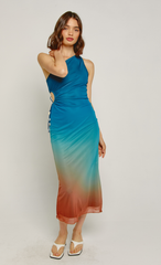 Ombre Midi Dress with Asymmetric Neckline and Shell Detailing
