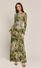 Olive Burnout Floral Long Sleeve Maxi Dress