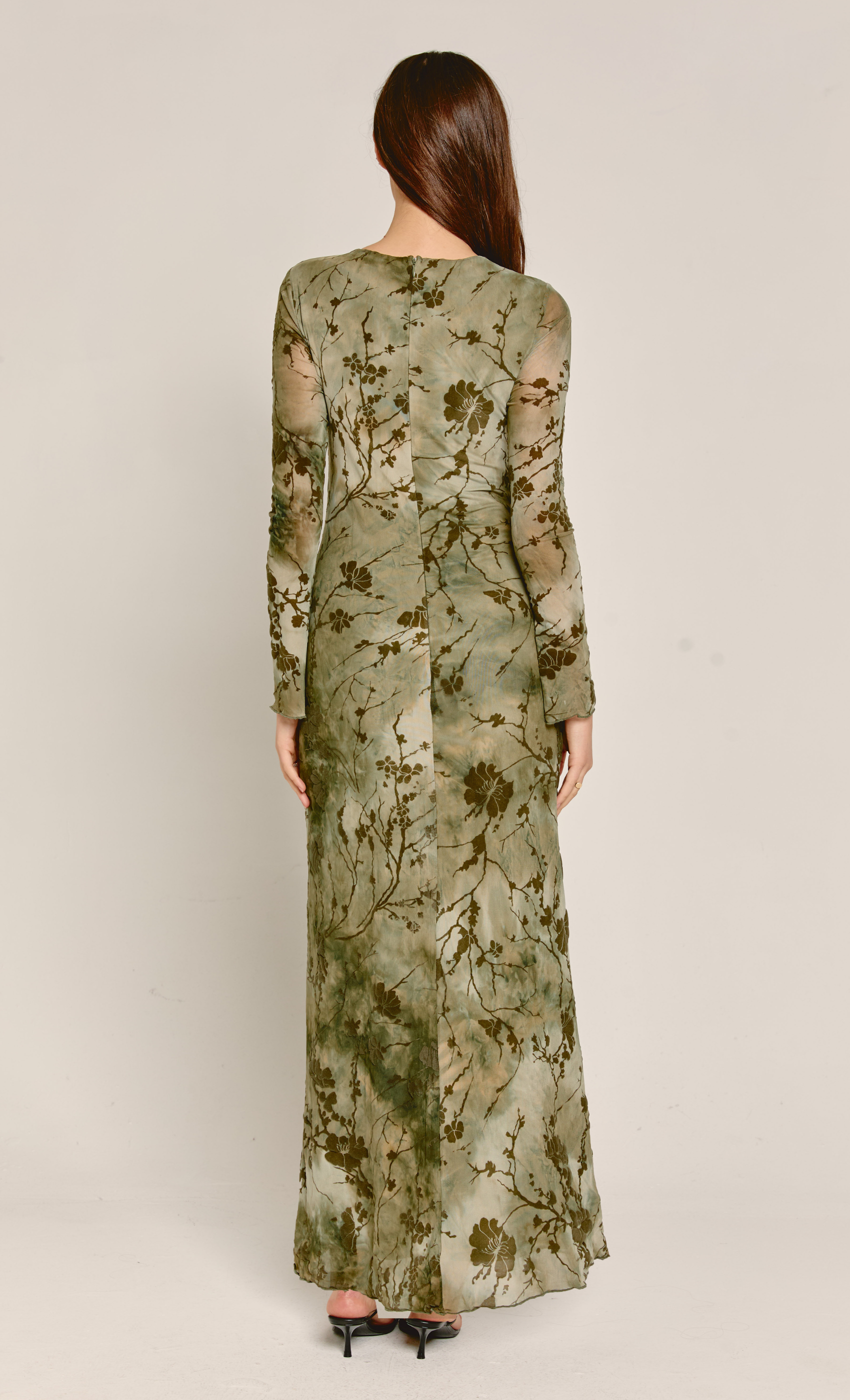 Olive Burnout Floral Long Sleeve Maxi Dress