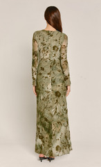 Olive Burnout Floral Long Sleeve Maxi Dress