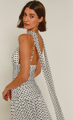 White Mesh Drop Waist Polka Dot Maxi Dress