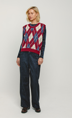 Red Argyle Knit Vest Top