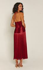 Wine Halter Fringe Midaxi Dress
