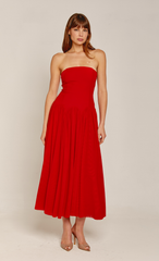 Red Scallop Curve Waist Maxi Dress
