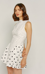 White Polka Dot High Neck Mini Dress