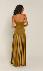 Olive Curved Drop Waist Bandeau Maxi Dress
