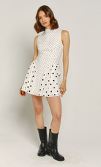 White Polka Dot High Neck Mini Dress