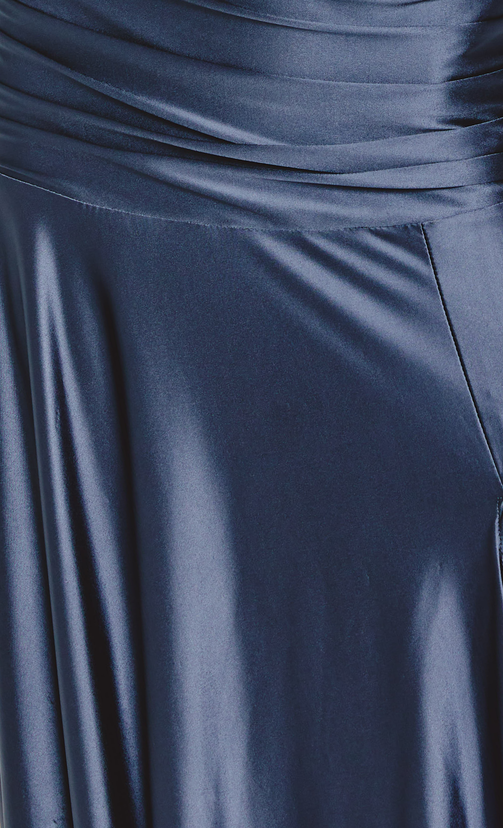 Steel Blue Liquid Jersey Ruched Maxi Dress