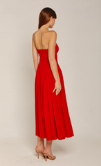 Red Scallop Curve Waist Maxi Dress