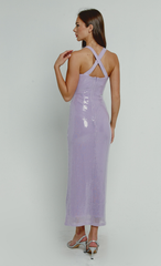 Lilac Sequin Cross Back Maxi Dress