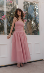 Pink Bandeau Mesh Maxi Dress